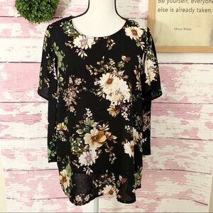 PLEIONE Scoop Neck Floral Chiffon Blouse Medium
